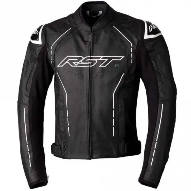 RST Men's S-1 CE Leather Motorcycle Jacket (Black/Black/White)