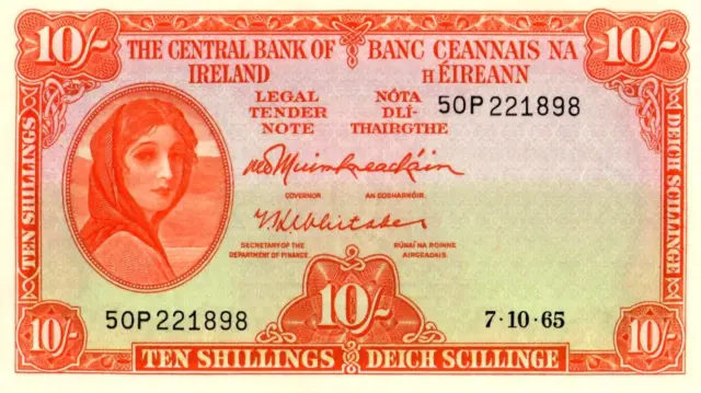 Ireland Lady Lavery 10 shilings Note 1965 AUNC/B41