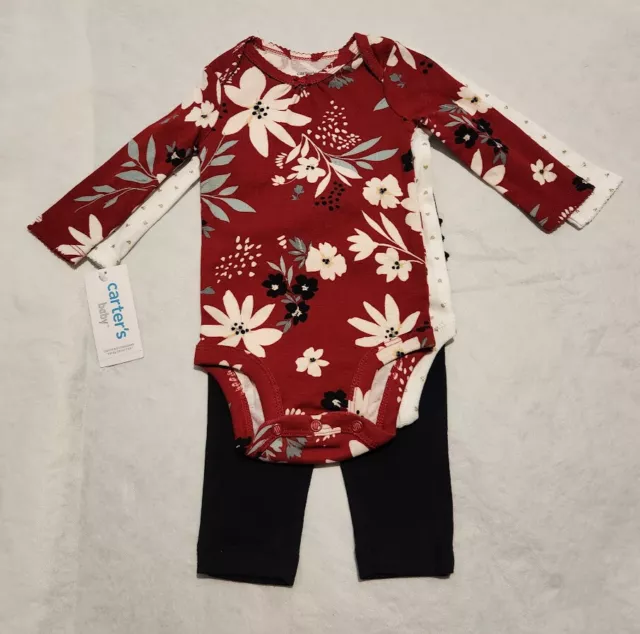 NWT Carter's Floral Heart Bodysuits Ruffled Pants 3PC Set 6 Months Baby Girl