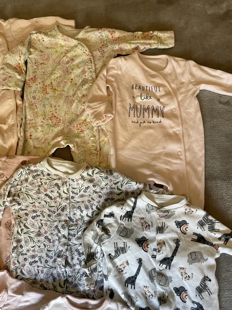 Baby girls age 0-3 months sleepsuit babygrow bundle inc next F&F & others 5