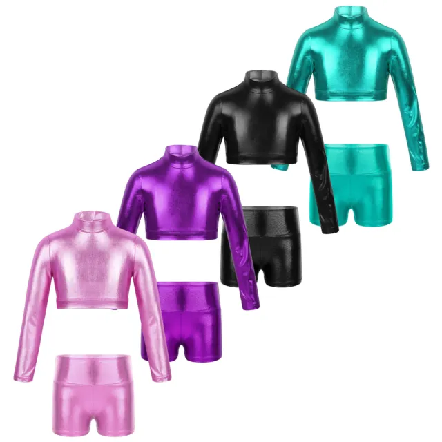 Girls Tracksuit Street Dance Leotard Ballet Outfit Belly Activewear Ice Skating