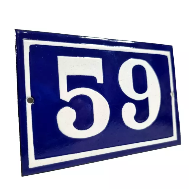 Vintage French blue house address number enamel sign 59 Paris style for door
