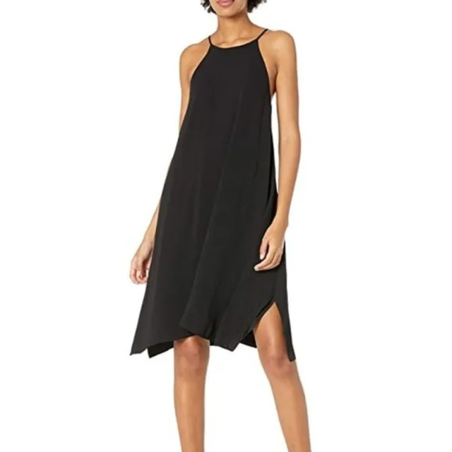 HALSTON HERITAGE High Neck Flowy Cami Silk Dress Black Back Logo