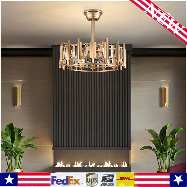 Gold Ceiling Fan w/ Light 20" Dimmable Chandelier Pendant Lamp Fixture w/ Remote