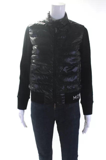 Moncler Womens Knit Sleeve Lightweight Puffer Coat Jacket Black Size Small