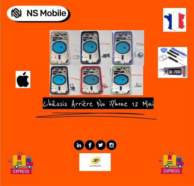 Châssis Arrière Nu Pour IPhone 12 - Noir - Avec Logo Apple - Pièce Détachée