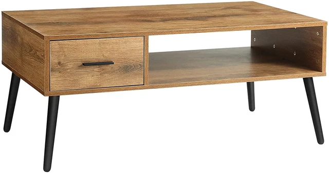Coffee Table, Mid Century Modern Style Cocktail Table TV Stand with Drawer, Open