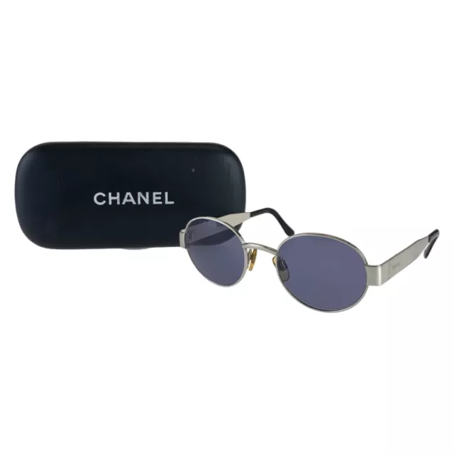 CHANEL Sunglasses Silver Blue Metal 06933 45002 Round Ladies Vintage From Japan