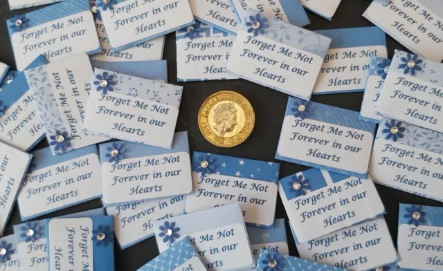 50 Personalised Forget Me Not Seed Packets Envelopes Funeral filled /  unfilled