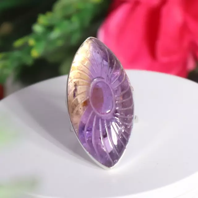 Beautiful Marquise Cut Ametrine Ring Handmade Carving Design Christmas Gift S-9