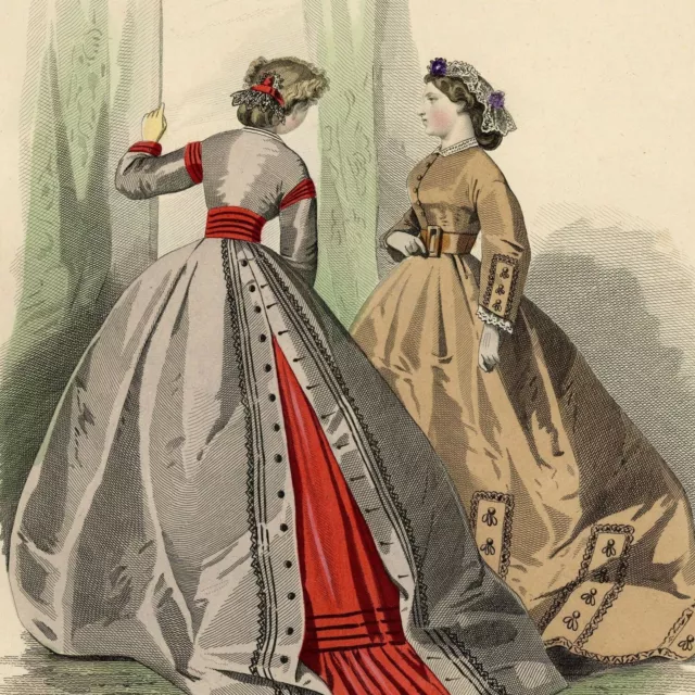 Les modes Parisiennes dresses Gagelin - fashion engraving original 19th century watercolor