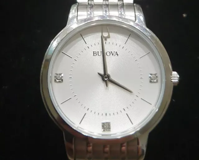 Bulova Women's Quartz Diamond Accents Silver Tone Bracelet 33mm Watch 96P183