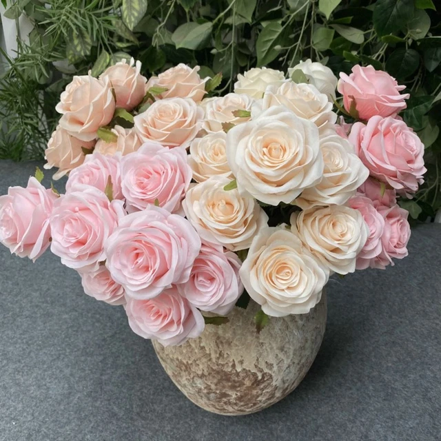 9 HEADS FAKE Flower Realistic Silk Flower Red Rose Wedding Home Party ...