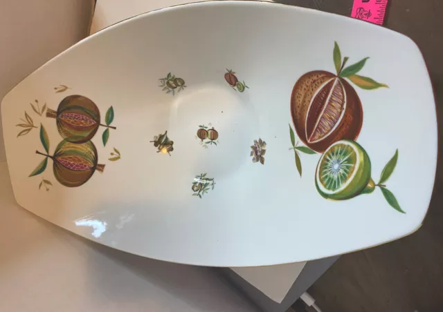 Vintage Naaman Israel 15.5"  Porcelain Fruit Bowl with Gold Trim Centerpiece EUC
