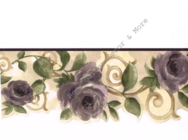 2 ROLLS Croscill Chambord BORDEAUX Cassis Purple Roses Scroll Wallpaper Border