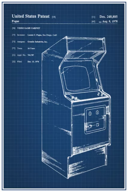 Arcade Video Game Cabinet Atari Official Patent Blueprint Poster 12x18