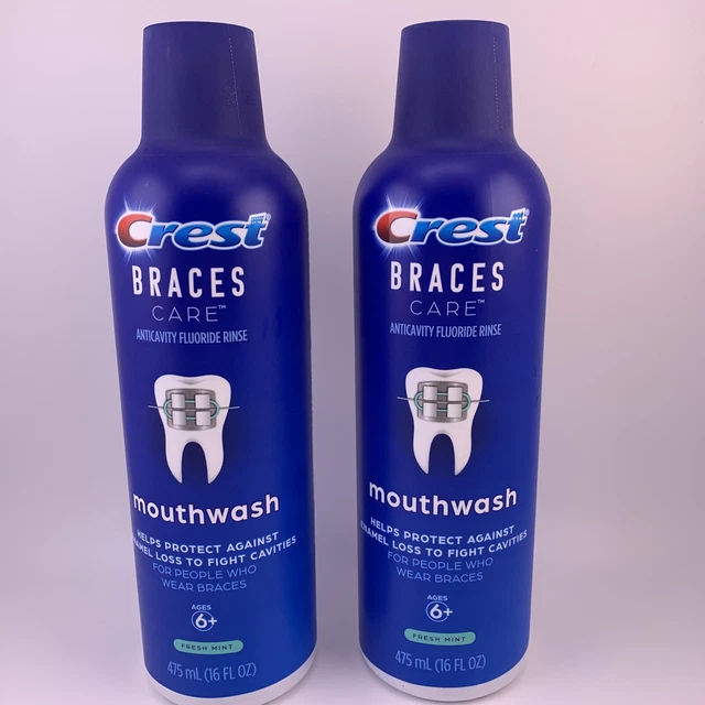 Enjuague bucal con flúor Crest Braces Care Anticavidad 16 Fl oz 8/24 - 2 botellas