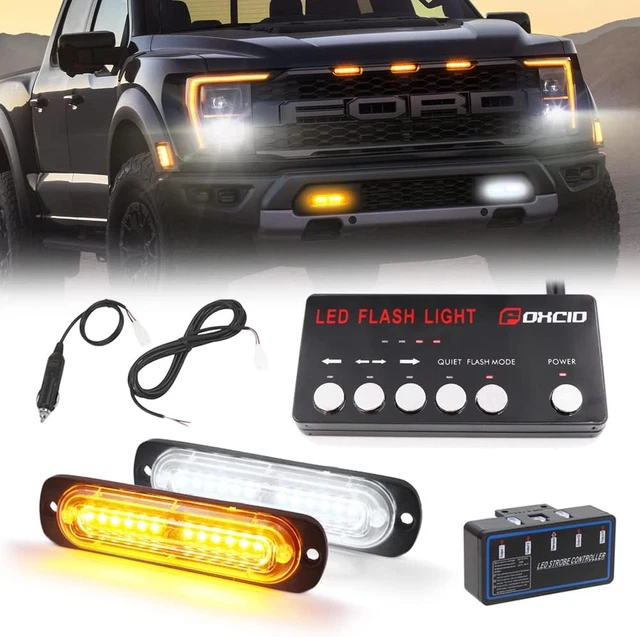 2 X LED Emergency Grille Surface Mount Strobe Light Ultra Slim Sync Feature Haza