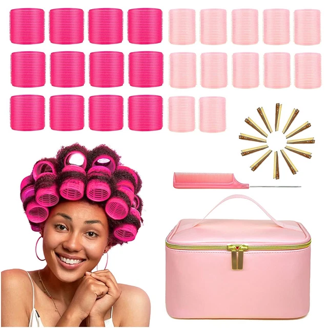 Rodillos de cabello con estuche de transporte de maquillaje gratuito - rizadores de cabello sin calor de agarre automático