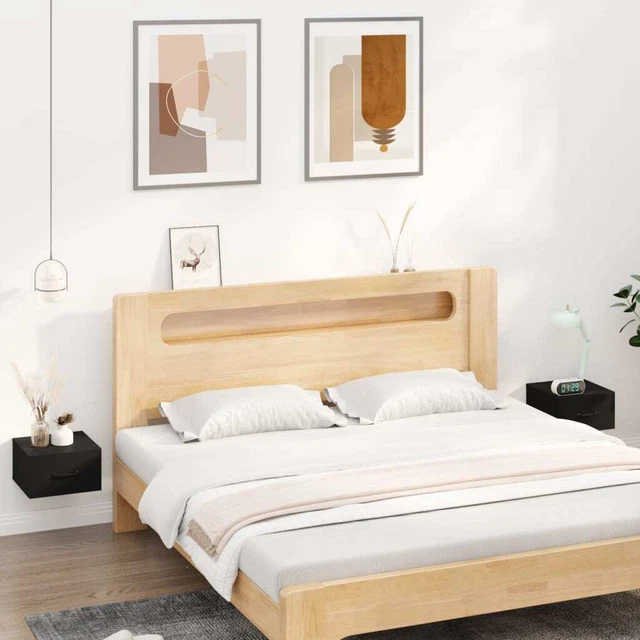 Comodini A Muro Sospesi 2 Pezzi In Legno Multistrato Nero, Dimensioni 60x40x40 Cm, Moderni E Multifunzionali Per Camera Da Letto