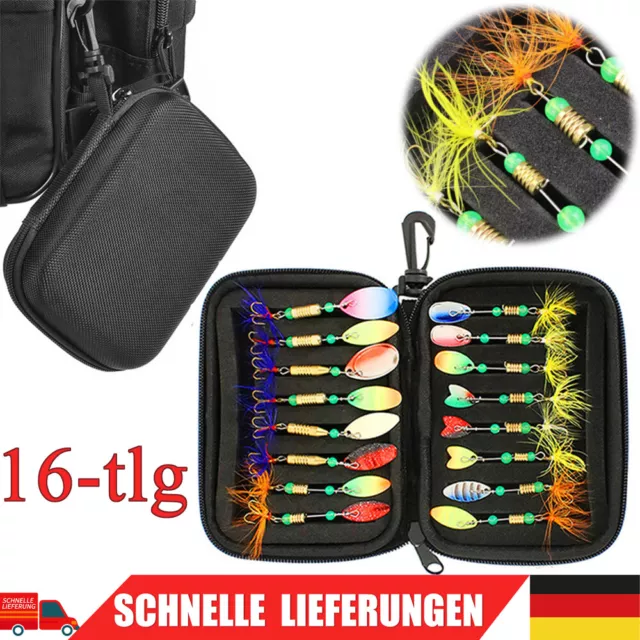 16 stk Bass und Forelle Forellenblinker Spinner Angelköder Löffel Kunstköder Set