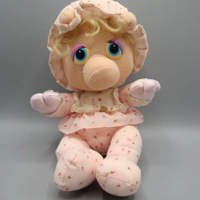 Vtg '84 Miss Piggy Plush 10" Jim Henson's Muppet Babies Plush Pink Dress Bonnet
