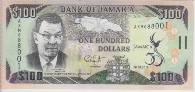 Jamaica Banknote P90 100 Dollars 2012 Commemorative  UNC                    2001