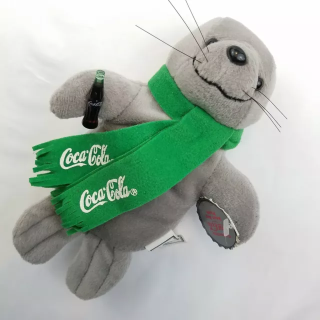 Coca Cola Coke Seal Green Scarf Plush Toy Christmas Bean Bag Stuffed Animal 1998