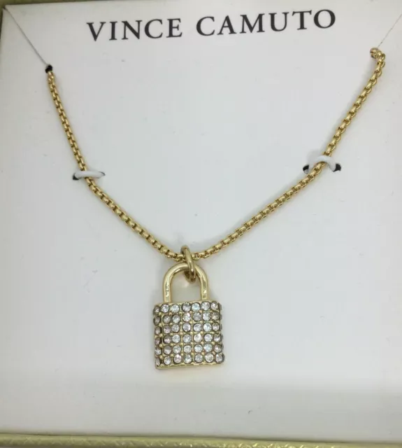 Vince Camuto Goldtone Pave Lock Pendant Chain Necklace