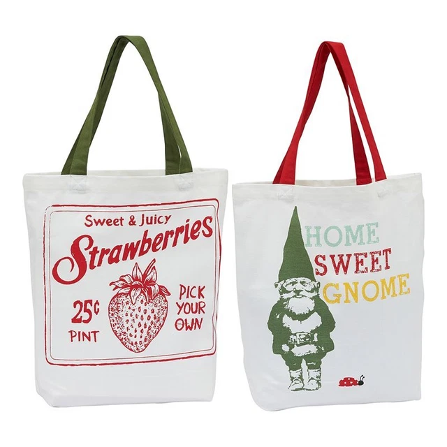 DII 15.25" Modern Canvas Strawberry Garden Totes in Multi-Color