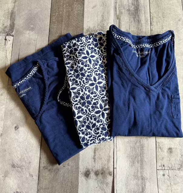 Carole Hochman Womens Pajamas Set PJ 3-Piece T-shirt Tank Shorts Blue