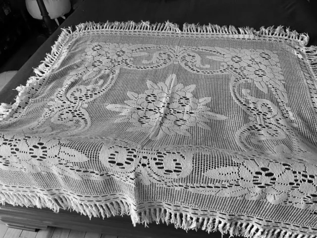 Ancienne Nappe Dentelle Franges