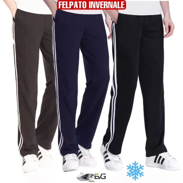 Pantalone Uomo Felpato Diritto Bande Casa Tuta Sportiva Fitness Lavoro Palestra