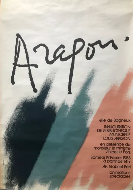 Aragon Grande Affiche Litho 1983 Bibliothèque Bagneux Original Poster