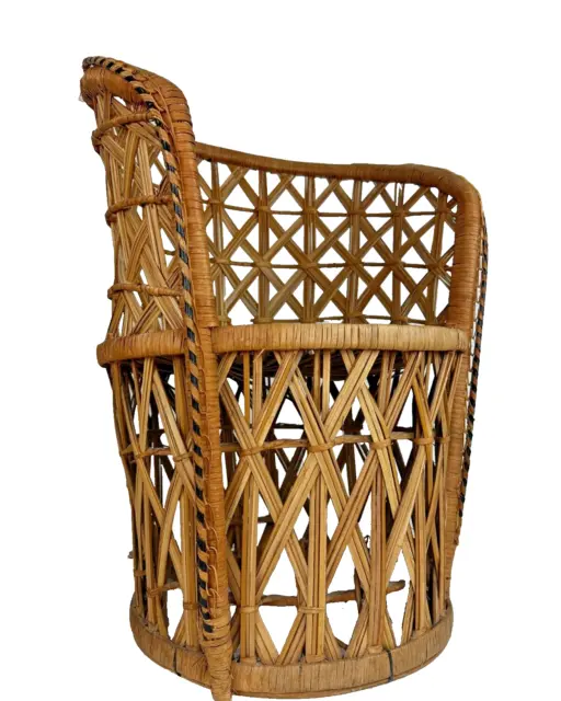 Vintage Woven Wicker Peacock Accent Chair