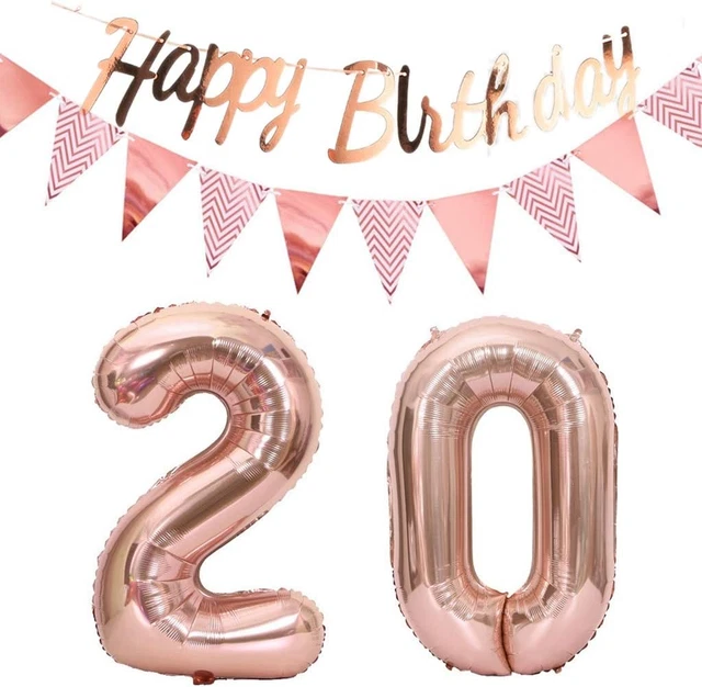 Palloncini 20 Anni Decorazione Donne Rosegold+Ghirlanda Buon Compleanno +Catena
