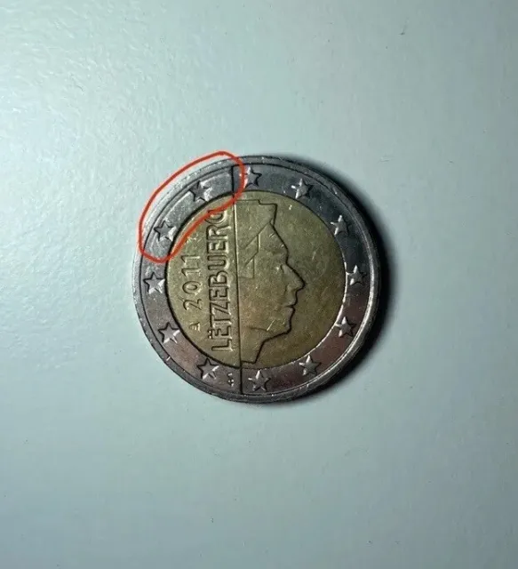 Minting error 2 Euro € coin Luxembourg Letzebuerg 2011