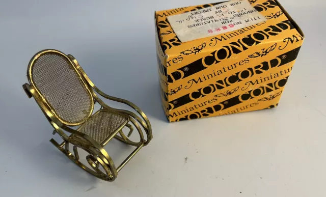 Vintage Dollhouse Miniatures Brass Mesh Rocking Chair Concord in box