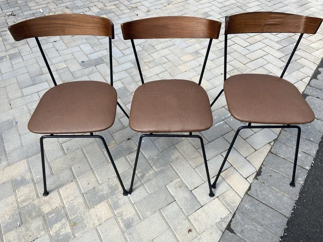Paul McCobb Style Clifford Pascoe Mid Century Walnut Wrought Iron Dining Chairs