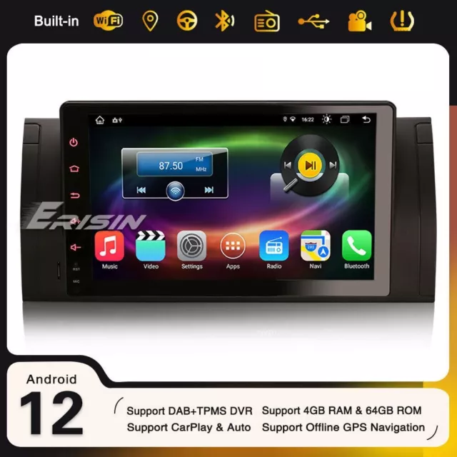 9" 8-Cœurs Carplay DAB+ 64GO Android 12 Autoradio GPS BMW 5 Série E39 X5 E53 M5