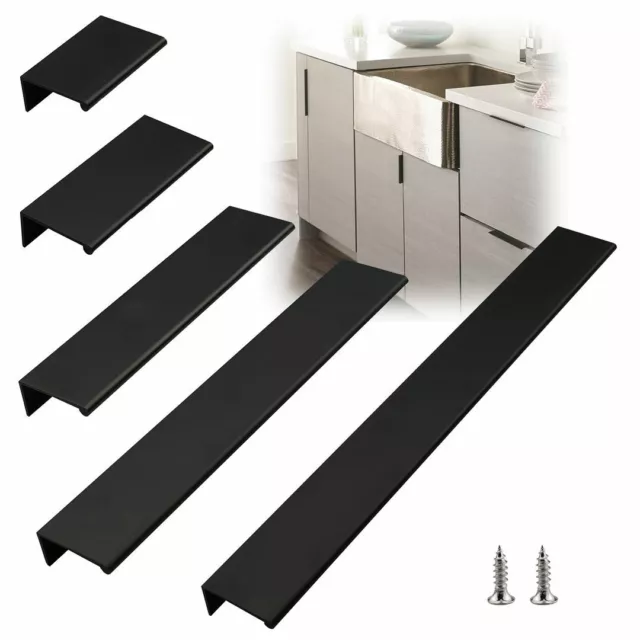 Matte Black Finger Edge Pull Kitchen Cabinet Door Handle Bar Back Mount Drawer