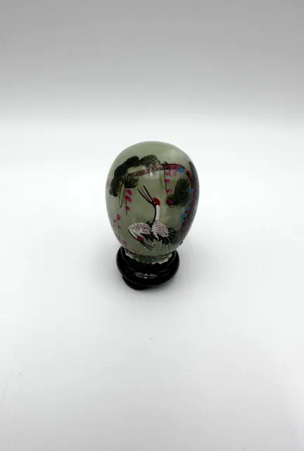 Jade Stein Ei Handbemalt Vogel Vögel Blumen Kunsthandwerk Höhe 4,7cm Gewicht 83g