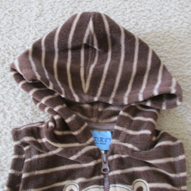 Carters Baby Boy Hooded Vest Pants Bear Outfit 6-9M Brown Striped 2pc Infant 3