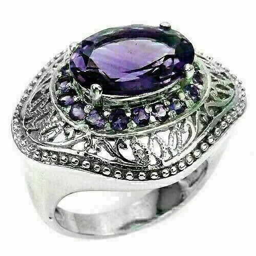 Ring Purple Amethyst Genuine Natural Mined Gems Solid Sterling Silver N 1/2 US 7