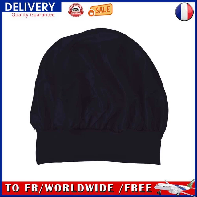 Women Night Sleep Hair Cap Satin Adjustable Curly Hair Styling Hat (Black)