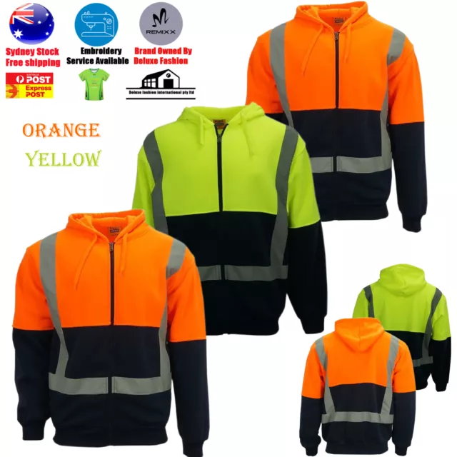 Hi-Vis Reflect Tape Safety Work Wear Warm Workwear Hoodie Jumper Jacket Men's