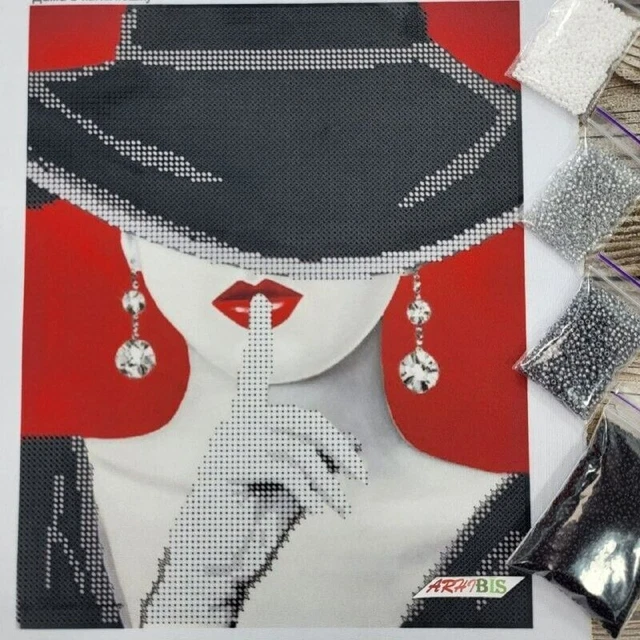 Kit de bordado de cuentas mujer con sombrero DIY costura con cuentas punto...