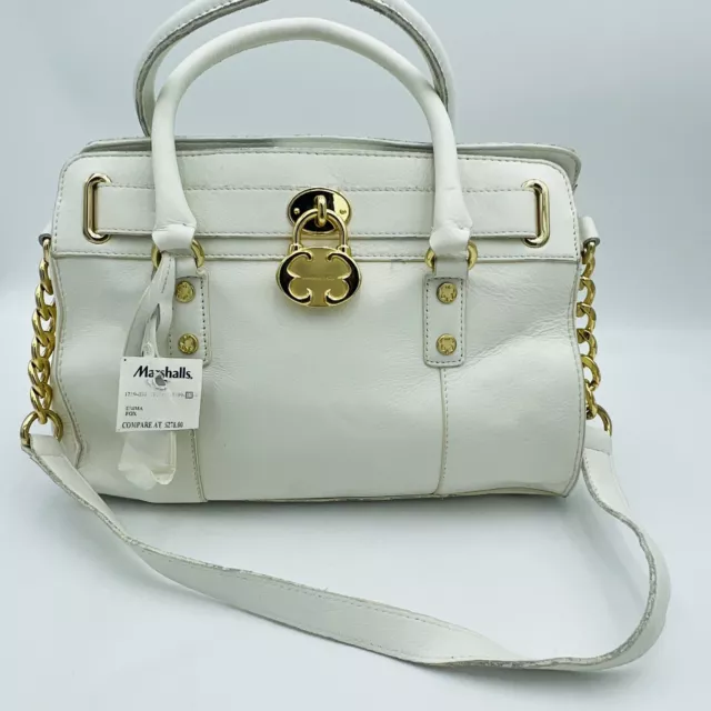 Emma Fox White Leather Satchel Purse Handbag Shoulder Strap & Double Handle NWT