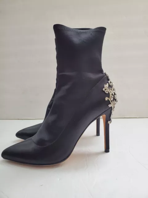 Badgley Mischka Satin Crystal Back Ankle Sock Pump Heels Size 6  In Black