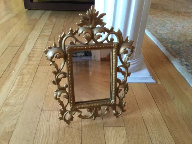 Vintage Victorian Brass Ornate Vanity Table Frame or Mirror with Stand